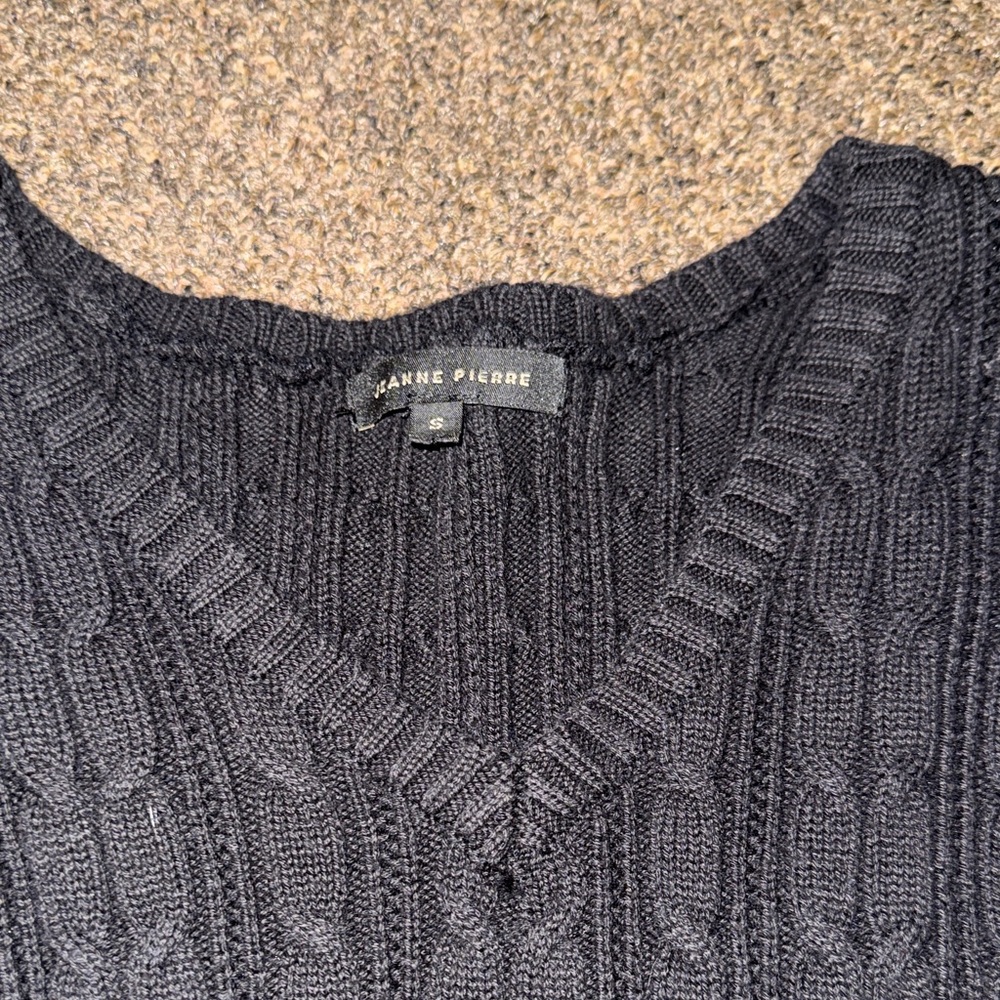Jeanne Pierre Charcoal V-Neck Cable Knit Sweater